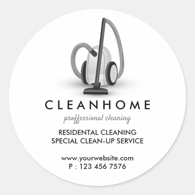 Minimal Vacuum Logo Housekeeping Cleaning Service Classic Round Sticker (Front)