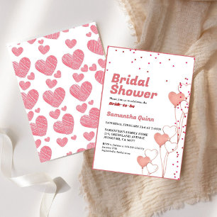 Minimal Valentine pink & Red heart Bridal Shower  Invitation