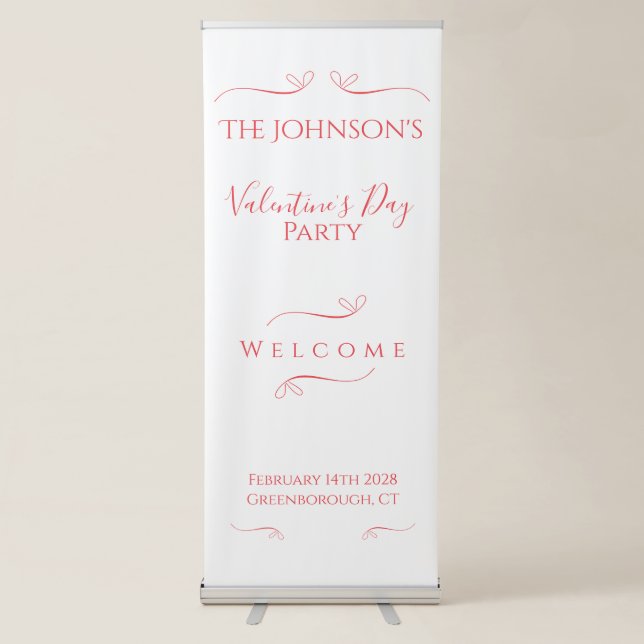 Minimal Valentine's Day Party Welcome Retractable Banner (Front)