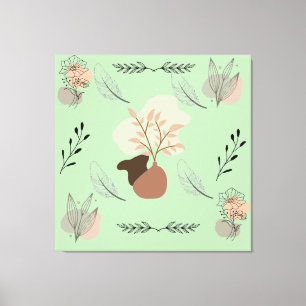 Minimal vase, feathers and floral boho art- canvas print