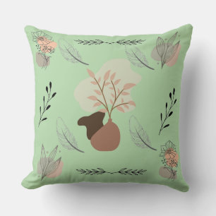 Minimal vase, feathers and floral boho art- cushion