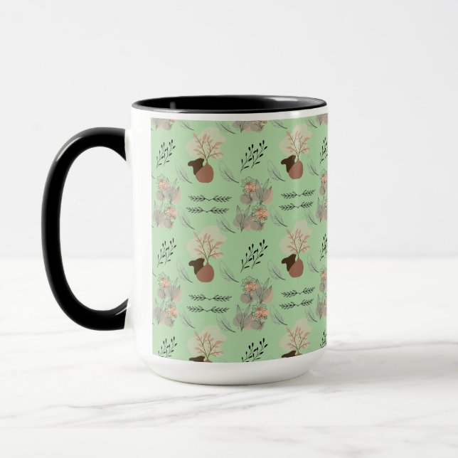 Minimal vase, feathers and floral boho art- mug (Left)