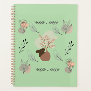Minimal vase, feathers and floral boho art- planner