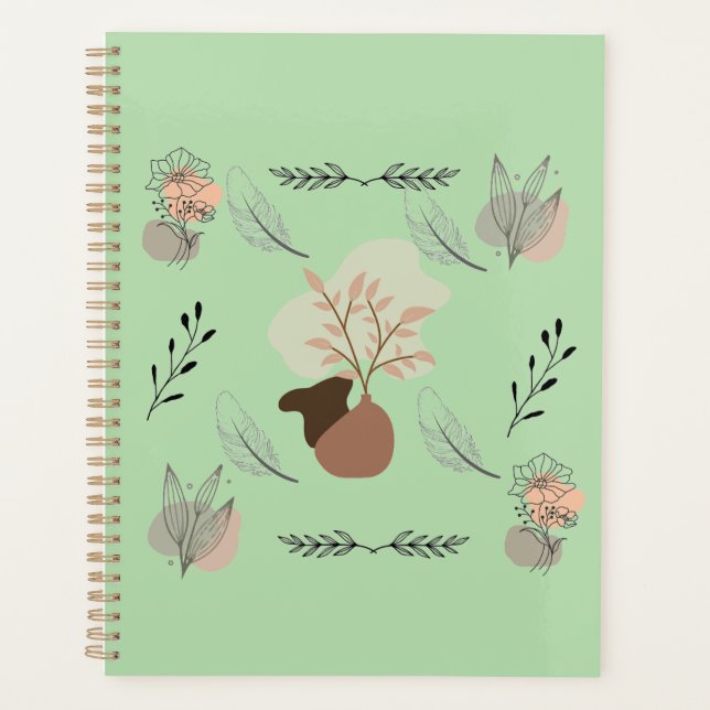 Minimal vase, feathers and floral boho art- planner (Front)