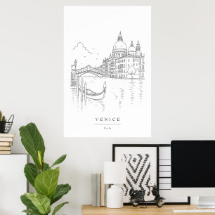 Minimal Venice Line Art Print Venice Canal Wall