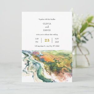 Minimal Vibrant Coastal Landscape Beach Wedding  Invitation