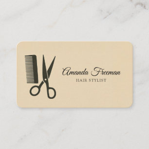 Minimal Vintage Beige & Black Hair Stylist Business Card
