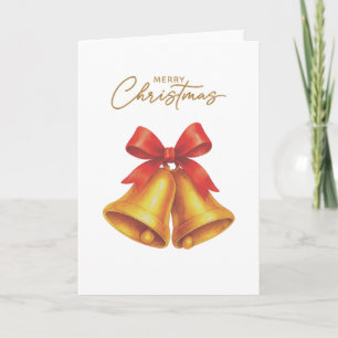 Minimal Vintage Bells & Ribbon "Merry Christmas" Card