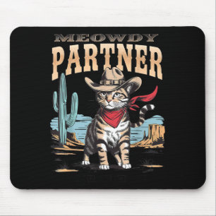 Minimal Vintage Cat Meowdy Partner Cowboy Mouse Mat