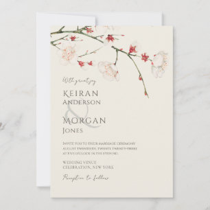 Minimal Vintage Cherry Blossom Wedding Invitation