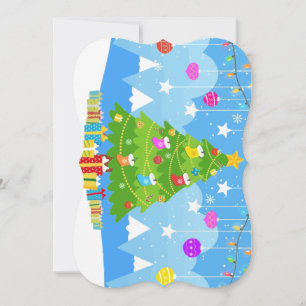 Minimal vintage christmas presents pine tree decor holiday card