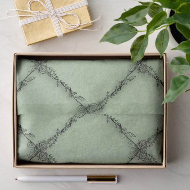 Minimal Vintage Floral Pattern Sage Tissue Paper (Gift)