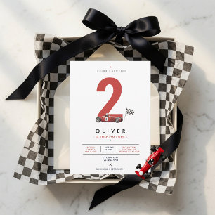 Minimal Vintage Formula Race Car 2nd Birthday Invitation