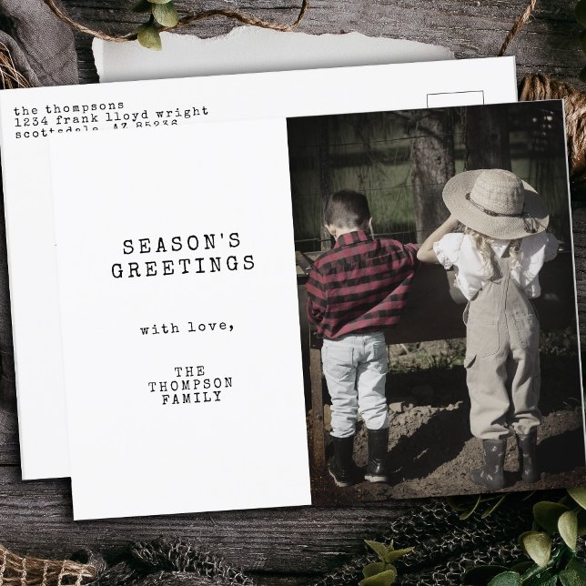 Minimal Vintage One Photo Personalised Christmas Holiday Postcard (Creator Uploaded)