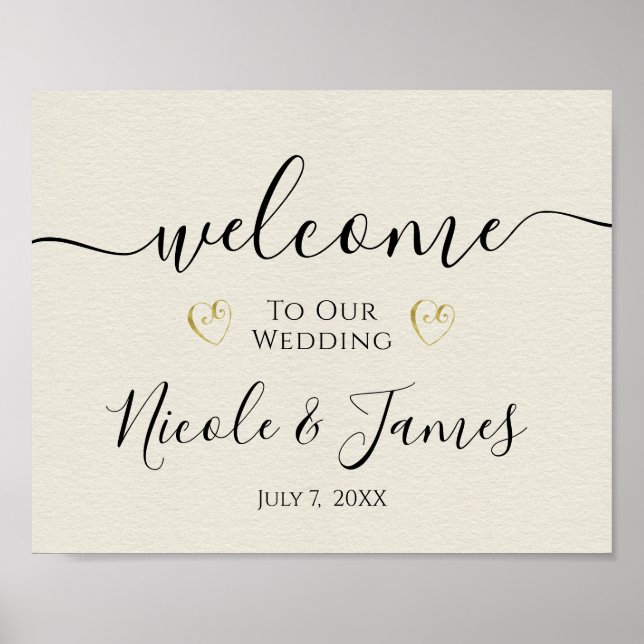 Minimal Vintage Paper Wedding Welcome Sign (Front)