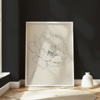 Minimal Vintage Peony Floral Line Art Black Cream