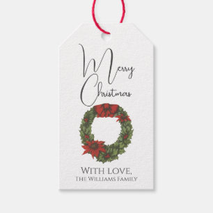 Minimal Vintage Style Wreath Merry Christmas Gift Tags