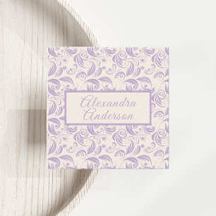 Minimal Violet Lavender Leaves Pattern Script Square Business Card