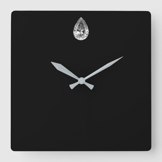 Minimal Vip Black Silver Diamond Graphite Metallic Square Wall Clock (Front)