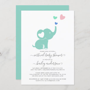 Minimal Virtual Baby Shower Mint Elephant Invitation
