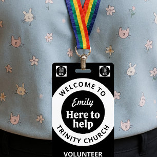 Minimal Volunteer Lanyard Badge Logo & QR code ID Badge