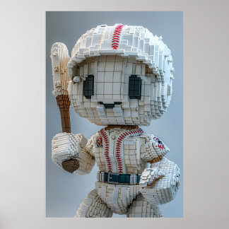 Minimal Voxel Athlete in White Uniform – Baseball  Poster