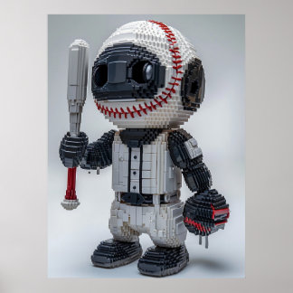Minimal Voxel Athlete in White Uniform – Baseball  Poster