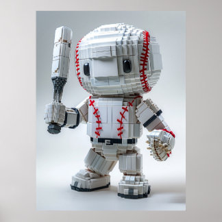 Minimal Voxel Athlete in White Uniform – Baseball  Poster