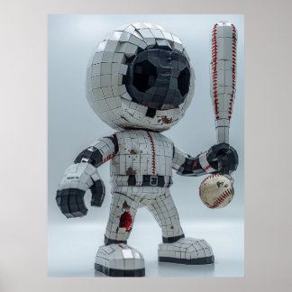 Minimal Voxel Athlete in White Uniform – Baseball  Poster