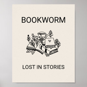 Minimal Wall Art Poster   bookworm (Boho Neutral)