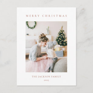 Minimal Warm Brown Merry Christmas Photo Holiday Postcard