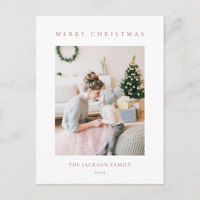 Minimal Warm Brown Merry Christmas Photo Holiday Postcard (Front)