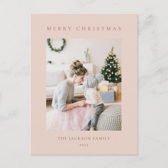 Minimal Warm Reddish Brown Merry Christmas Photo Holiday Postcard (Front)