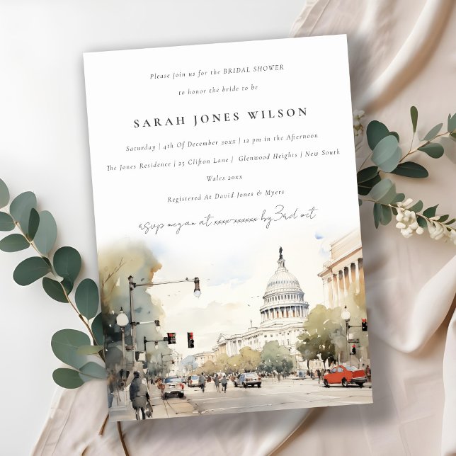 Minimal Washington DC Watercolor Bridal Shower Invitation (Creator Uploaded)