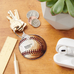 Minimal Watercolor Baseball Shape  Baby Shower Key Ring