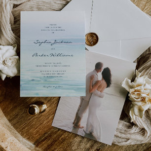 Minimal Watercolor Beach Wedding Invitation