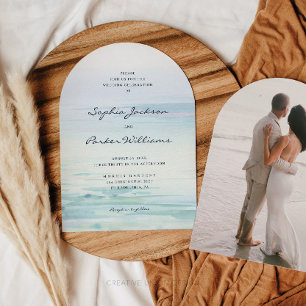 Minimal Watercolor Beach Wedding Invitation