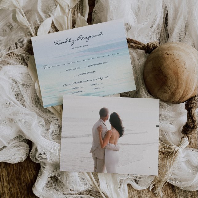 Minimal Watercolor Beach Wedding RSVP Card (Creator Uploaded)