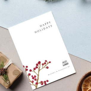 Minimal Watercolor Berry Fir Corporate Christmas Invitation