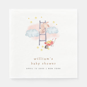 Minimal Watercolor Boho Bunny Stars Baby Shower Napkin