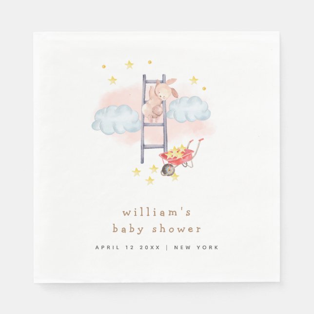 Minimal Watercolor Boho Bunny Stars Baby Shower Napkin (Front)