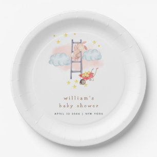 Minimal Watercolor Boho Bunny Stars Baby Shower Paper Plate