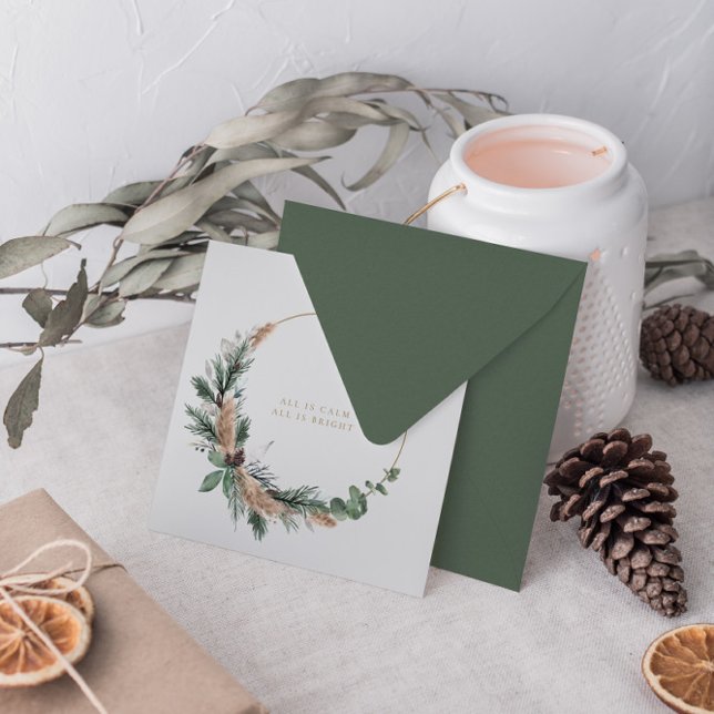 Minimal Watercolor Botanical Christmas Wreath Holiday Card (Creator Uploaded)