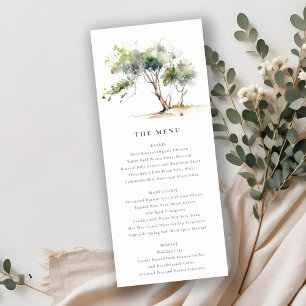Minimal Watercolor Botanical Tree Wedding Menu Invitation