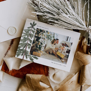 Minimal Watercolor Christmas Tree Family Photo Holiday Card