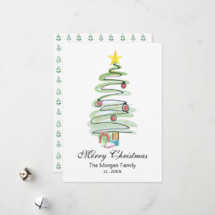 Minimal Watercolor Christmas Tree Non-Photo  Holiday Card