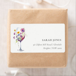 Minimal Watercolor Floral Wine Glass Address