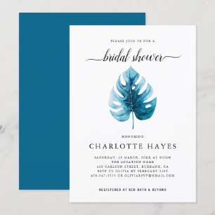 Minimal Watercolor Monstera Leaf  Bridal Shower Invitation