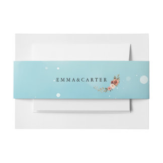 Minimal Watercolor Ocean Blue Wedding Invitation Belly Band