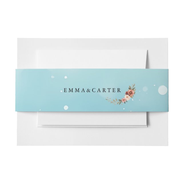 Minimal Watercolor Ocean Blue Wedding Invitation Belly Band (Front Example)
